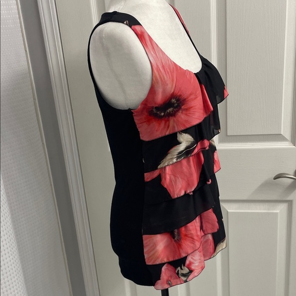 White House Black Market Black & Pink Floral Tank Top with Layered Front Size M - Picture 6 of 10